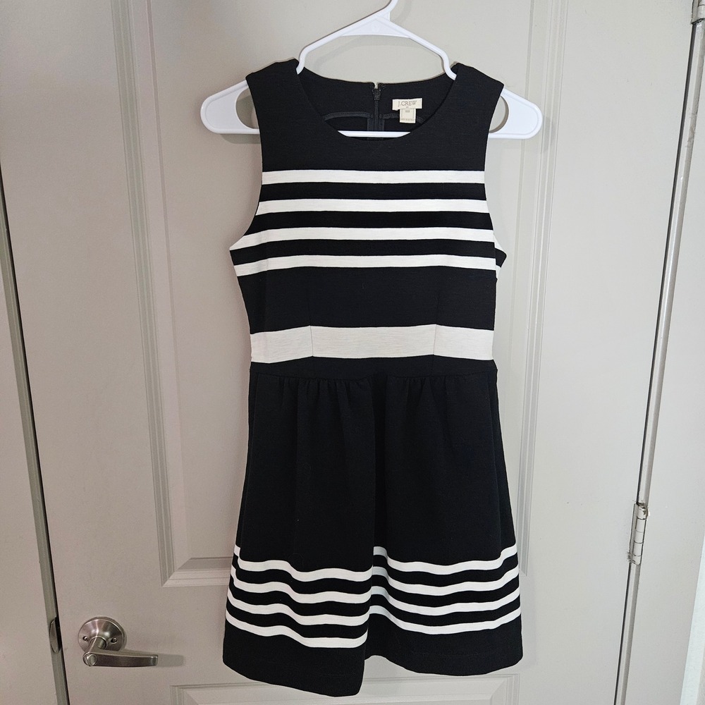 J.Crew Womens XXS Black White Striped Sleeveless Fit and Flare Pocket‎ Dress
